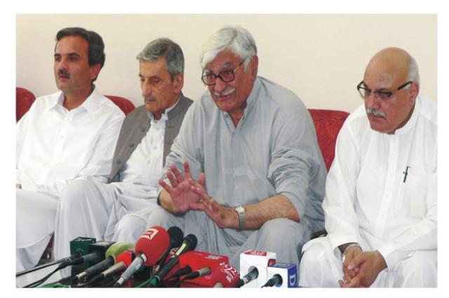 awami national party chief asfandyar wali khan addressing a press conference in mardan photo express awami national party chief asfandyar wali khan addressing a press conference in mardan photo express