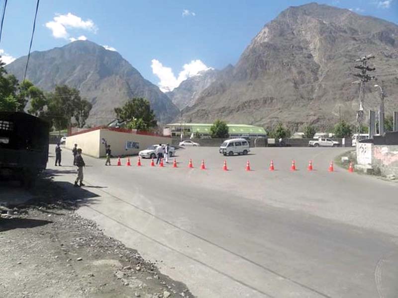 barriers placed on a road in gilgit photo express
