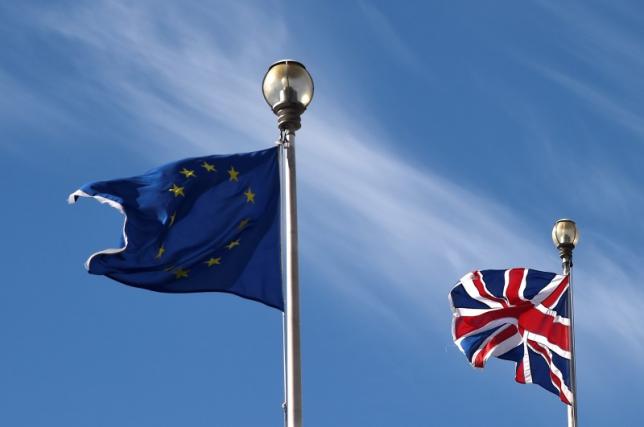 a british union flag and an european union flag are seen flying above offices in london britain march 30 2016 photo reuters