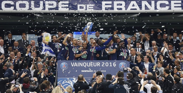 paris saint germain 039 s players celebrate after winning the french cup final football match against marseille om on may 21 2016 at the stade de france in saint denis north of paris photo afp paris saint germain 039 s players celebrate after winning the french cup final football match against marseille om on may 21 2016 at the stade de france in saint denis north of paris photo afp