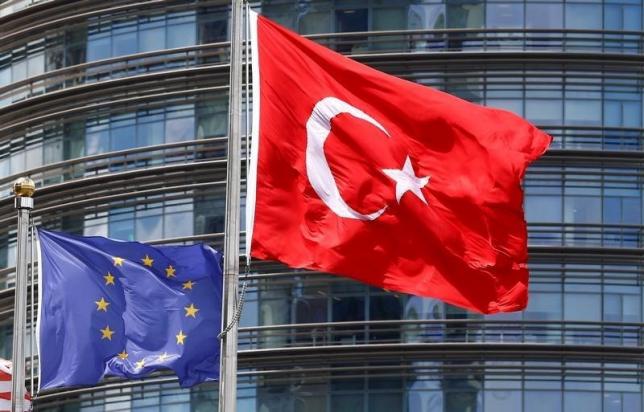 european union l and turkish flags fly outside a hotel in istanbul turkey may 4 2016 photo reuters