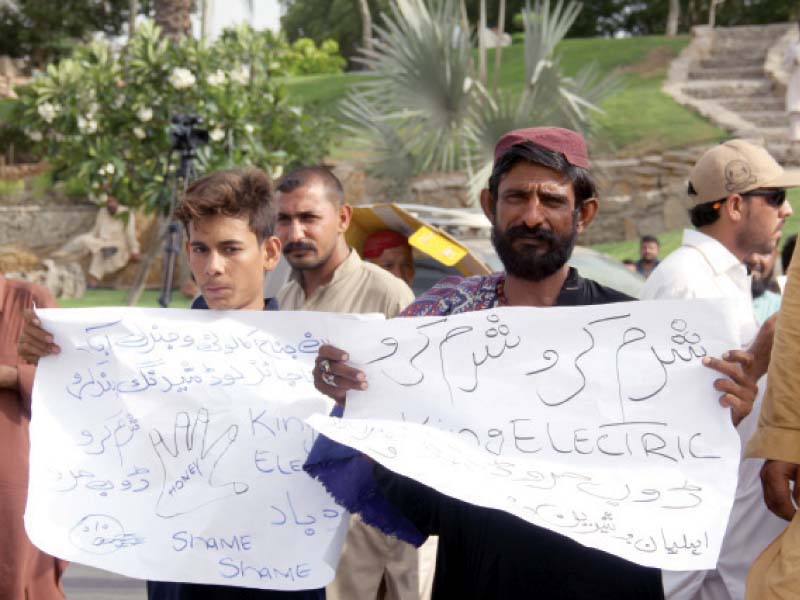 ke denied the protesters claims of prolonged load shedding in lyari saying they only cut power for three 2 5 hour spells photo ayesha mir express