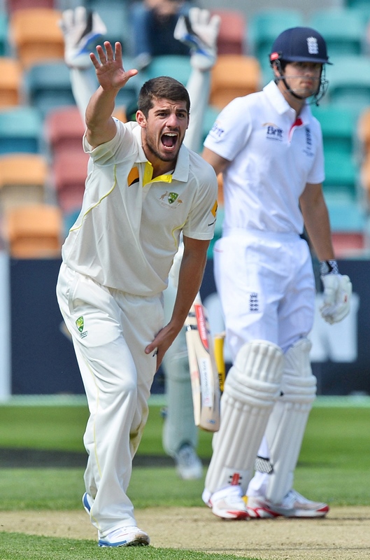 moises henriques appeals for a leg before decision against alastair cook at bellerive oval in hobart photo afp