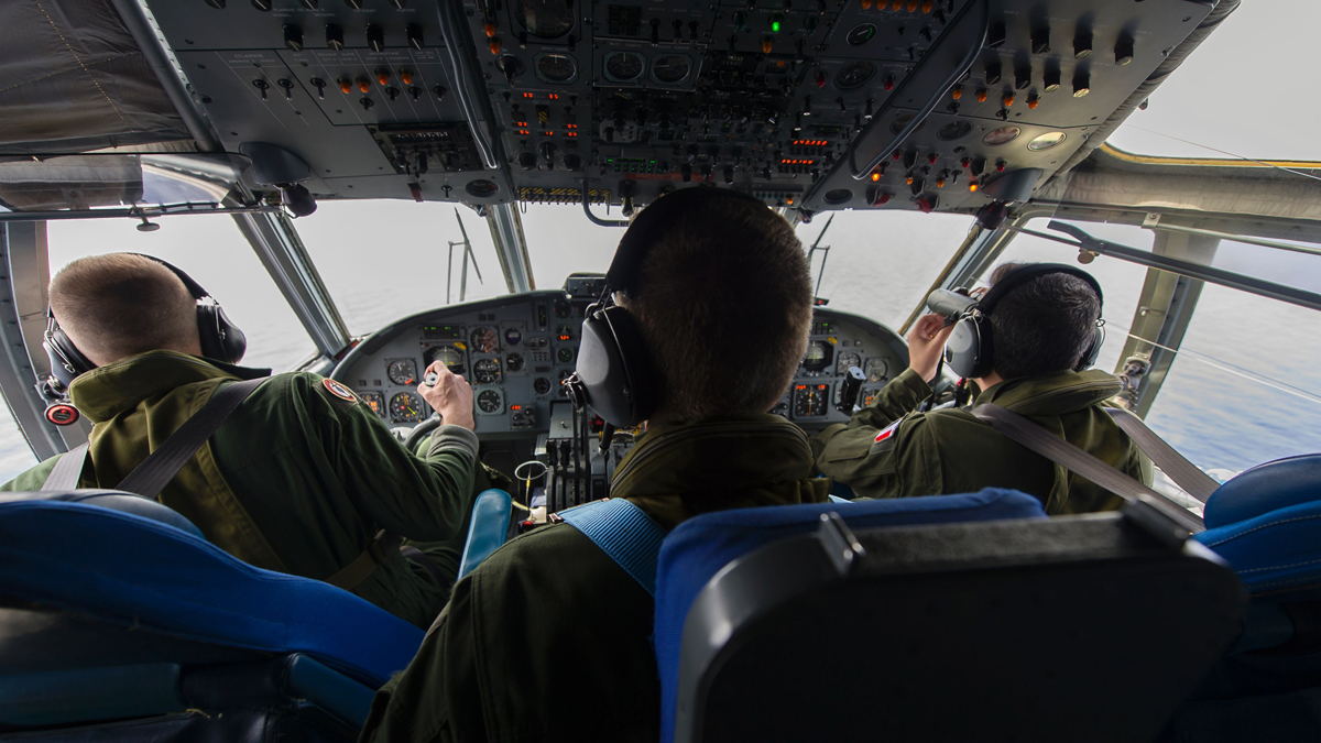 this handout picture taken on may 20 2016 and released by the french navy marine nationale on may 22 2016 shows a french soldiers aboard an aircraft carrying out searches for debris from the crashed egyptair flight ms804 over the mediterranean sea photo afp