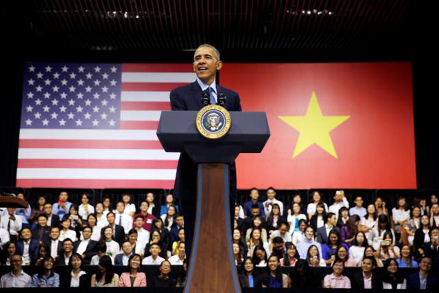 u s president barack obama attends a town hall meeting with members of the young southeast asian leaders initiative yseali at the gem center in ho chi minh city vietnam may 25 2016