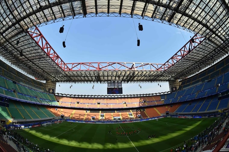 a picture shows the interior of the san siro stadium in milan on may 27 2016 on the eve of the uefa champions league final foobtall match between real madrid and atletico madrid photo afp