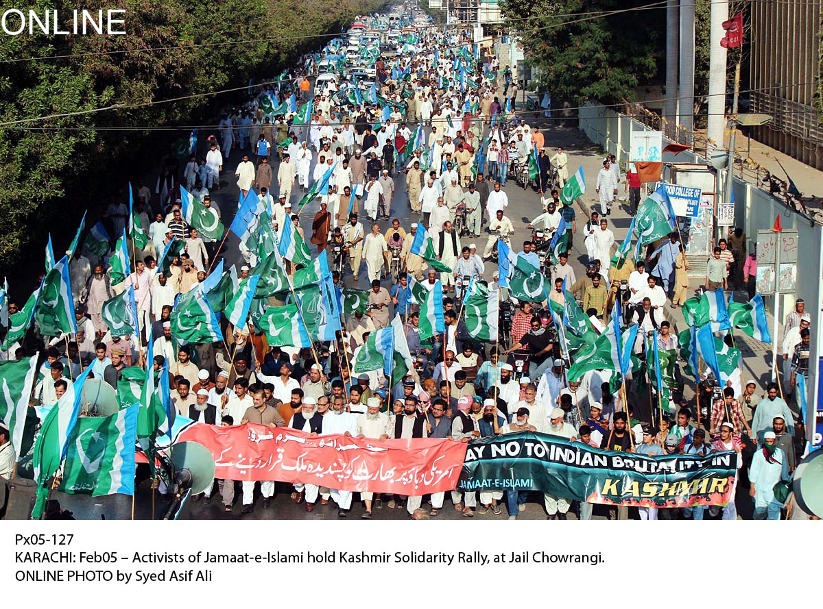 a file photo of jamaat e islami staging a rally in karachi to show solidarity with the kashmiri struggle photo online