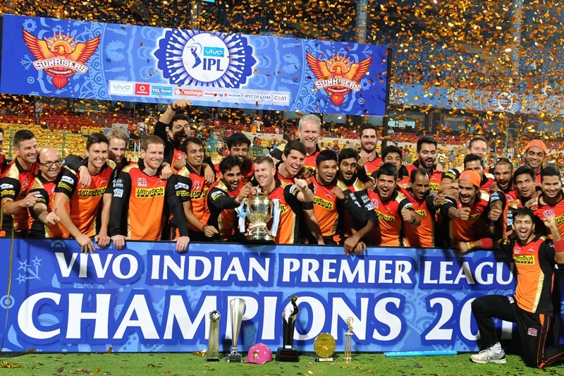 sunrisers hyderabad celebrate after winning 2016 ipl in bangalore on may 29 2016 photo afp sunrisers hyderabad celebrate after winning 2016 ipl in bangalore on may 29 2016 photo afp