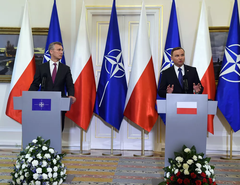 nato secretary general jens stoltenberg l and polish president andrzej duda address a press conference after their meeting on may 30 2016 in belweder palace in warsaw afp photo nato secretary general jens stoltenberg l and polish president andrzej duda address a press conference after their meeting on may 30 2016 in belweder palace in warsaw afp photo