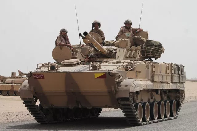 soldiers stand on a tank of the saudi led coalition deployed on the outskirts of the southern yemeni port city of aden on august 3 2015 photo afp soldiers stand on a tank of the saudi led coalition deployed on the outskirts of the southern yemeni port city of aden on august 3 2015 photo afp