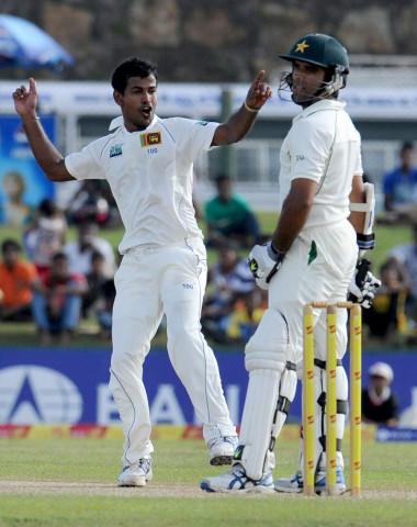 file photo of nuwan kulasekara had taufeeq umar lbw sri lanka v pakistan 1st test galle 2nd day june 23 2012 photo afp file photo of nuwan kulasekara had taufeeq umar lbw sri lanka v pakistan 1st test galle 2nd day june 23 2012 photo afp