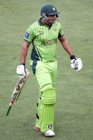 nasir jamshed walks off after being dismissed for four runs during the pool b cricket world cup match against uae at mclean park in napier on march 4 2015 photo afp nasir jamshed walks off after being dismissed for four runs during the pool b cricket world cup match against uae at mclean park in napier on march 4 2015 photo afp