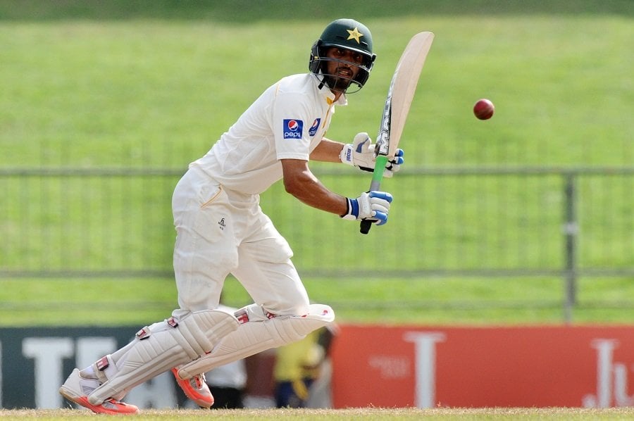 shan masood works the ball through the leg side in pallekele on july 6 2015 photo afp