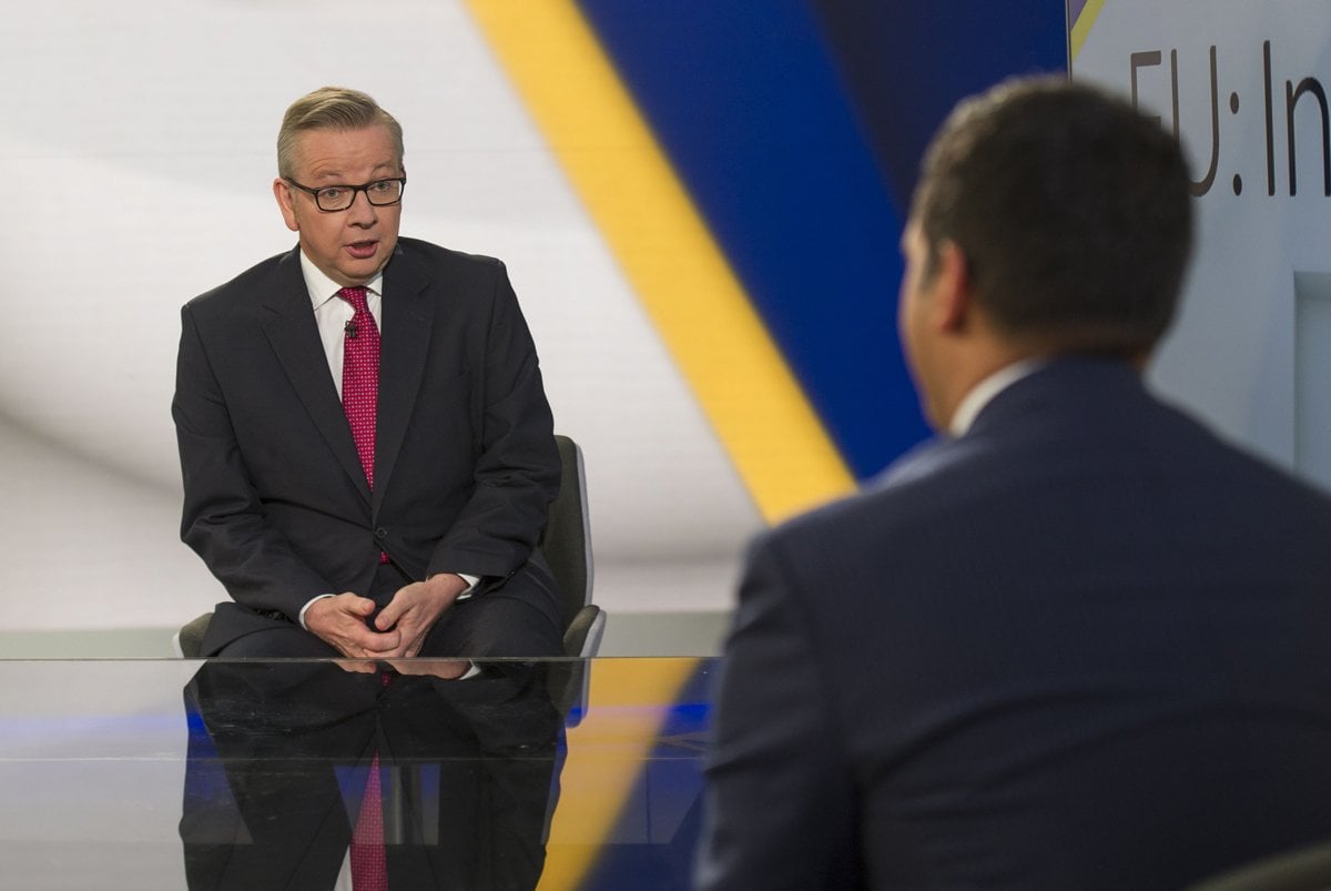 a handout picture released by sky news shows british justice secretary michael gove speaking with members of the audience during a televised event in london on june 3 2016 with three weeks to go until the june 23 referendum on whether britain will remain in the eu or leave the two camps are almost neck and neck afp photo