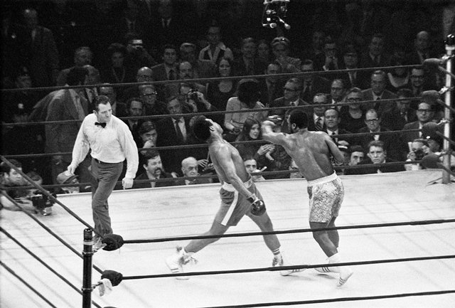 joe frazier r lands a left hook on muhammad ali during the first of their three epic battles at madison square garden in new york city new york u s march 8 1971 the fight of the century also known as the fight is the title boxing writers and historians have given to the boxing match between champion joe frazier 26 0 23 kos and challenger muhammad ali 31 0 25 kos photo action images msi reuters