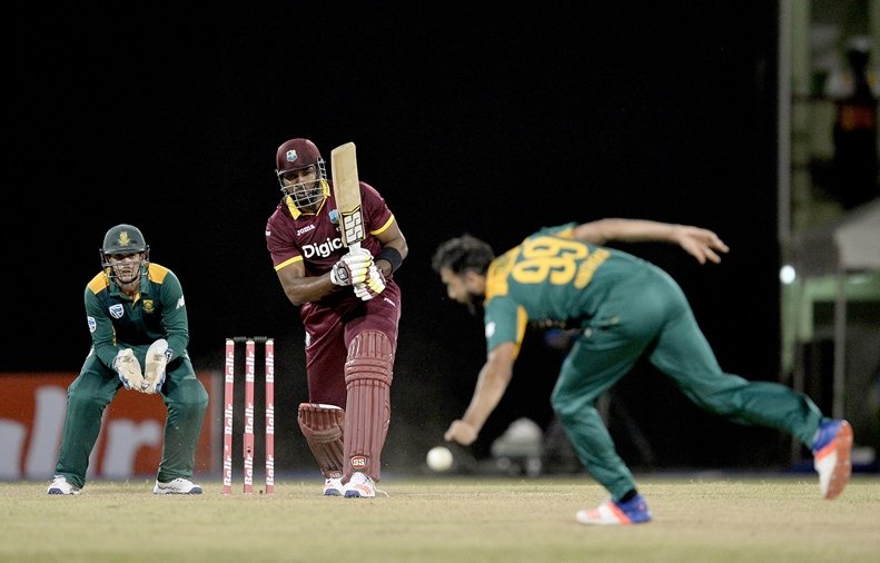 west indie 039 s kieron pollard plays a shot during the one day international odi cricket match between the west indies and south africa in the tri nation series in georgetown guyana on june 3 2016 photo afp
