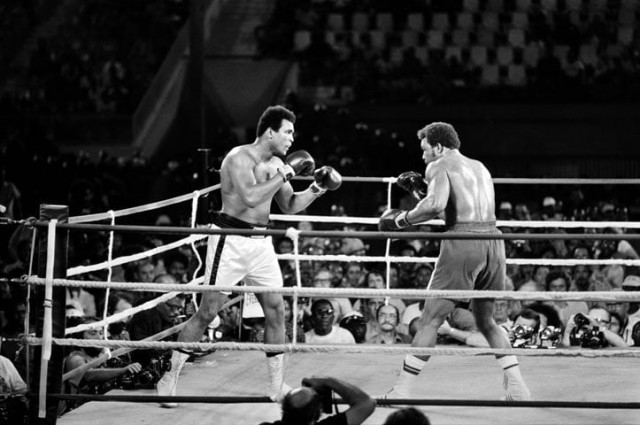 this file photo taken on october 30 1974 shows former world heavyweight champion muhammad ali l and titleholder us george foreman r fighting on october 30 1974 in kinshasa zaire during their world heavyweight championship match ali won by knocking out foreman in the eighth round photo afp this file photo taken on october 30 1974 shows former world heavyweight champion muhammad ali l and titleholder us george foreman r fighting on october 30 1974 in kinshasa zaire during their world heavyweight championship match ali won by knocking out foreman in the eighth round photo afp