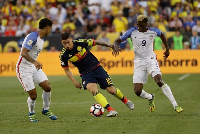 james rodriguez tries to dribble away from gyasi zardes during the 2016 copa america centenario group match between the united states and colombia at levi 039 s stadium on june 3 2016 in santa clara california photo afp james rodriguez tries to dribble away from gyasi zardes during the 2016 copa america centenario group match between the united states and colombia at levi 039 s stadium on june 3 2016 in santa clara california photo afp