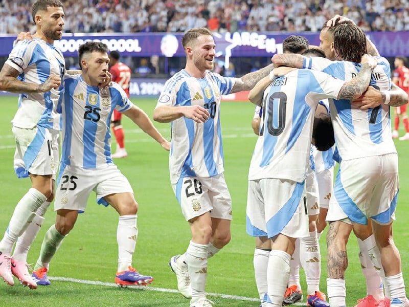 argentina s players celebrate their second goal against canada photo afp