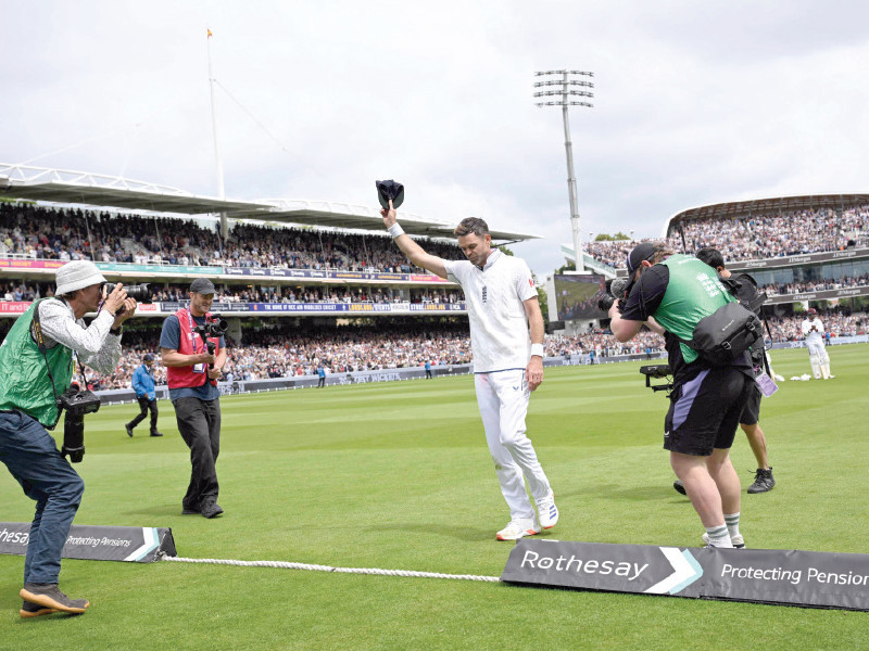 england s james anderson c walks off the field in his last test after england beat west indies by an innings and 114 runs at lord s on friday photo afp