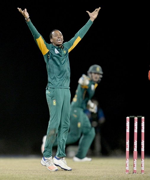 south africa 039 s aaron phangiso successfully appeals for the wicket of west indie 039 s darren bravo during a one day international odi cricket match between the west indies and south africa in the tri nation series in georgetown guyana on june 3 2016 photo afp