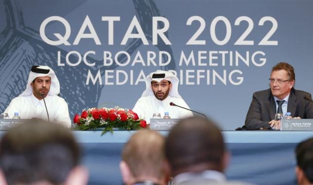 secretary general of the qatar 2022 supreme committee hassan abdulla al thawadi c speaks during a news conference in doha february 25 2015 photo reuters