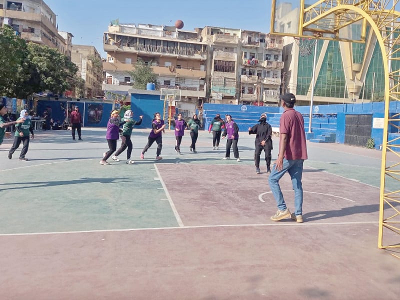 a view of the girls basketball match played in the 8th commissioner karachi cup on monday photo app