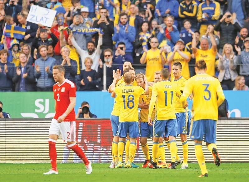 star striker zlatan ibrahimovic took the back seat for once as sweden got its goals from emil forsberg mikael lustig and john guidetti photo reuters