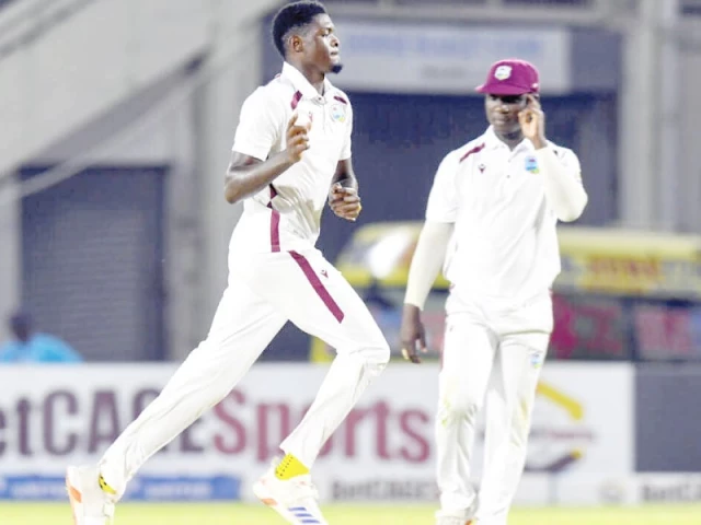 alzarri joseph l of west indies celebrates the dismissal of beau webster of australia on the second day of the third day night test in jamaica photo afp alzarri joseph l of west indies celebrates the dismissal of beau webster of australia on the second day of the third day night test in jamaica photo afp
