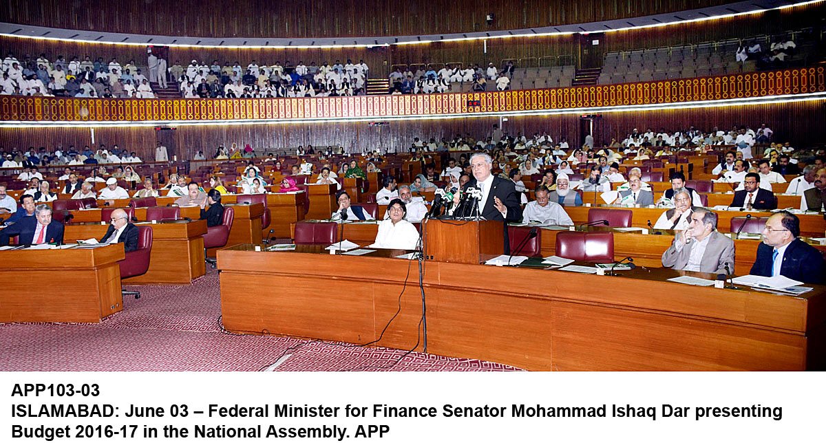 finance minister ishaq dar present the 2016 17 budget in the national assembly on friday photo app
