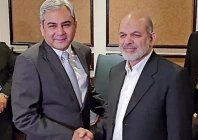 interior minister mohsin naqvi shakes hands with islamic revolutionary guard corps irgc chief gen ahmad vahidi during a meeting in tehran photo x