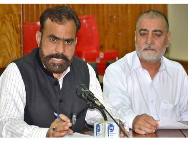 frontier mine owners association president sherbandi khan marwat addressing a press conference at ppc photo inp