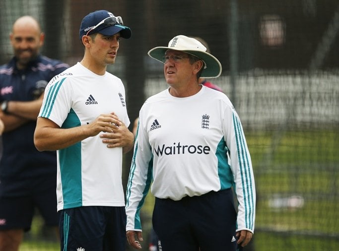 england 039 s alastair cook l and coach trevor bayliss during nets on tuesday june 7 2016 at lords cricket ground photo reuters