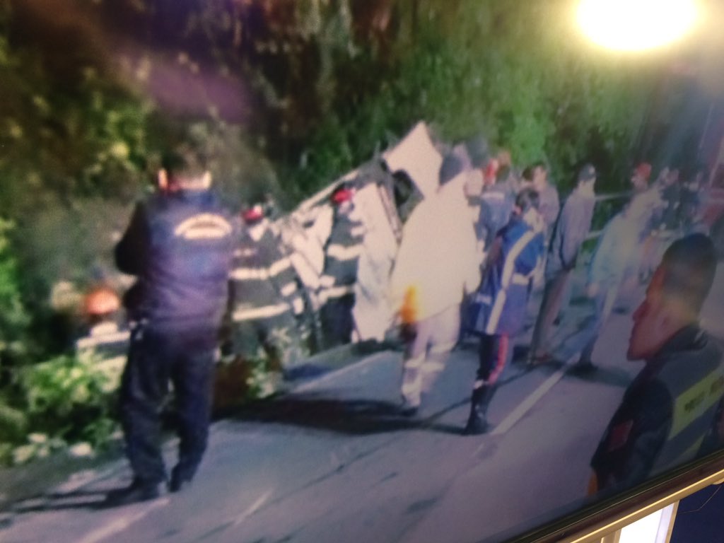 the driver lost control of the bus carrying 46 passengers and crashed into a rock in the opposite lane photo twitter evanmillward