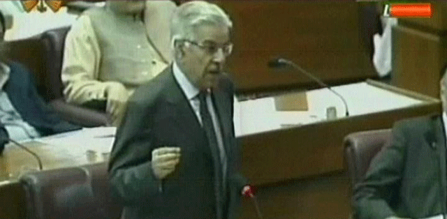 khawaja asif speaks during the national assembly session on thursday screen grab