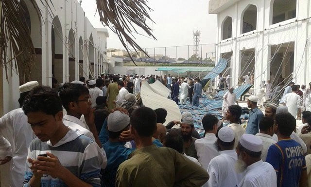 people gather inside jamia masjid usman in landi kotal area of north nazimabad where a makeshift roof collapse incident claimed lives of at least five people while several others were injured on june 09 2016 photo twitter people gather inside jamia masjid usman in landi kotal area of north nazimabad where a makeshift roof collapse incident claimed lives of at least five people while several others were injured on june 09 2016 photo twitter