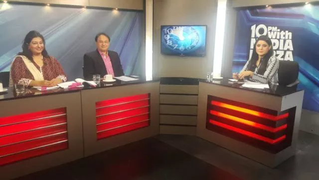 columnist and rights activist marvi sirmad is seen sitting on the left during a private tv show in this twitter photo of february 28 photo twitter marvisirmed columnist and rights activist marvi sirmad is seen sitting on the left during a private tv show in this twitter photo of february 28 photo twitter marvisirmed