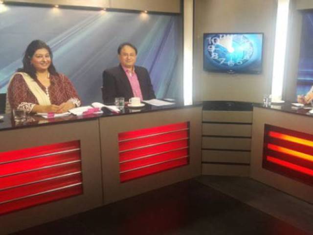 columnist and rights activist marvi sirmad is seen sitting on the left during a private tv show in this twitter photo of february 28 photo twitter marvisirmed