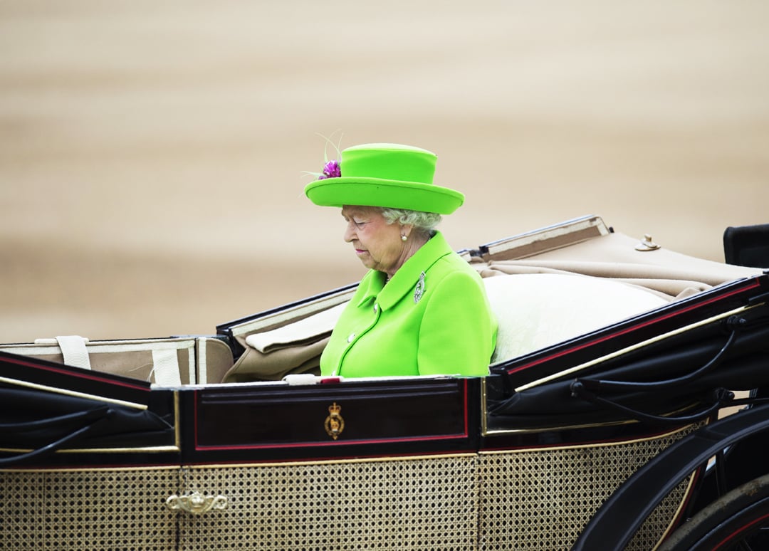 britain 039 s queen elizabeth ii prepares to inspect the soldiers on horse guards parade during the queen 039 s birthday parade 039 trooping the colour 039 in london on june 11 2016 trooping the colour and the fly past are part of a weekend of events to celebrate the queen 039 s 90th birthday afp photo