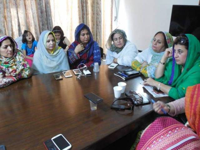 pti women wing k p president naseem hayat chairing a meeting held at pti s provincial secretariat photo express