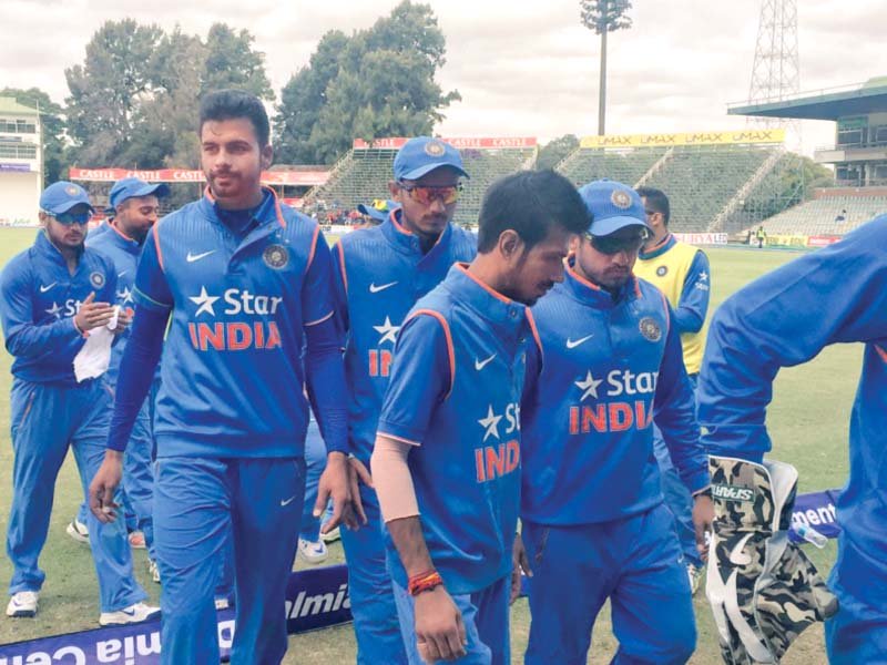 team india walk back after defeating zimbabwe by eight wickets in the second odi to claim the three match series 2 0 photo courtesy bcci