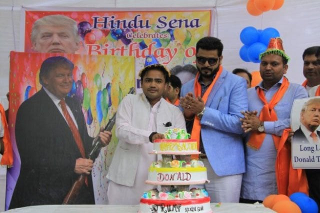 activists of right wing hindu extremist organisation hindu sena cut a three tier cake to celebrate us republican presidential nominee donald trump 039 s birthday in new delhi on june 14 2016 photo twitter activists of right wing hindu extremist organisation hindu sena cut a three tier cake to celebrate us republican presidential nominee donald trump 039 s birthday in new delhi on june 14 2016 photo twitter