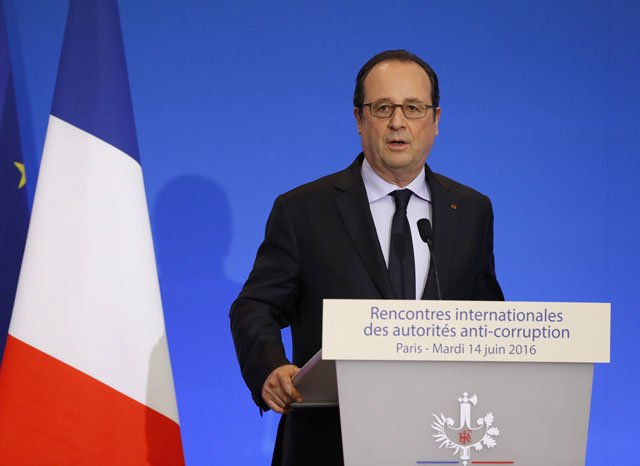 french president francois hollande delivers a speech during the opening of the international anti corruption practitioner conference at the organisation for economic co operation and development oecd in paris on june 14 2016 photo afp