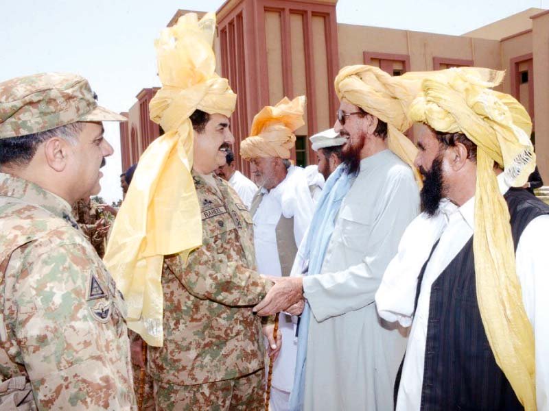 tribesmen receive gen raheel sharif at a hospital in south waziristan photo inp