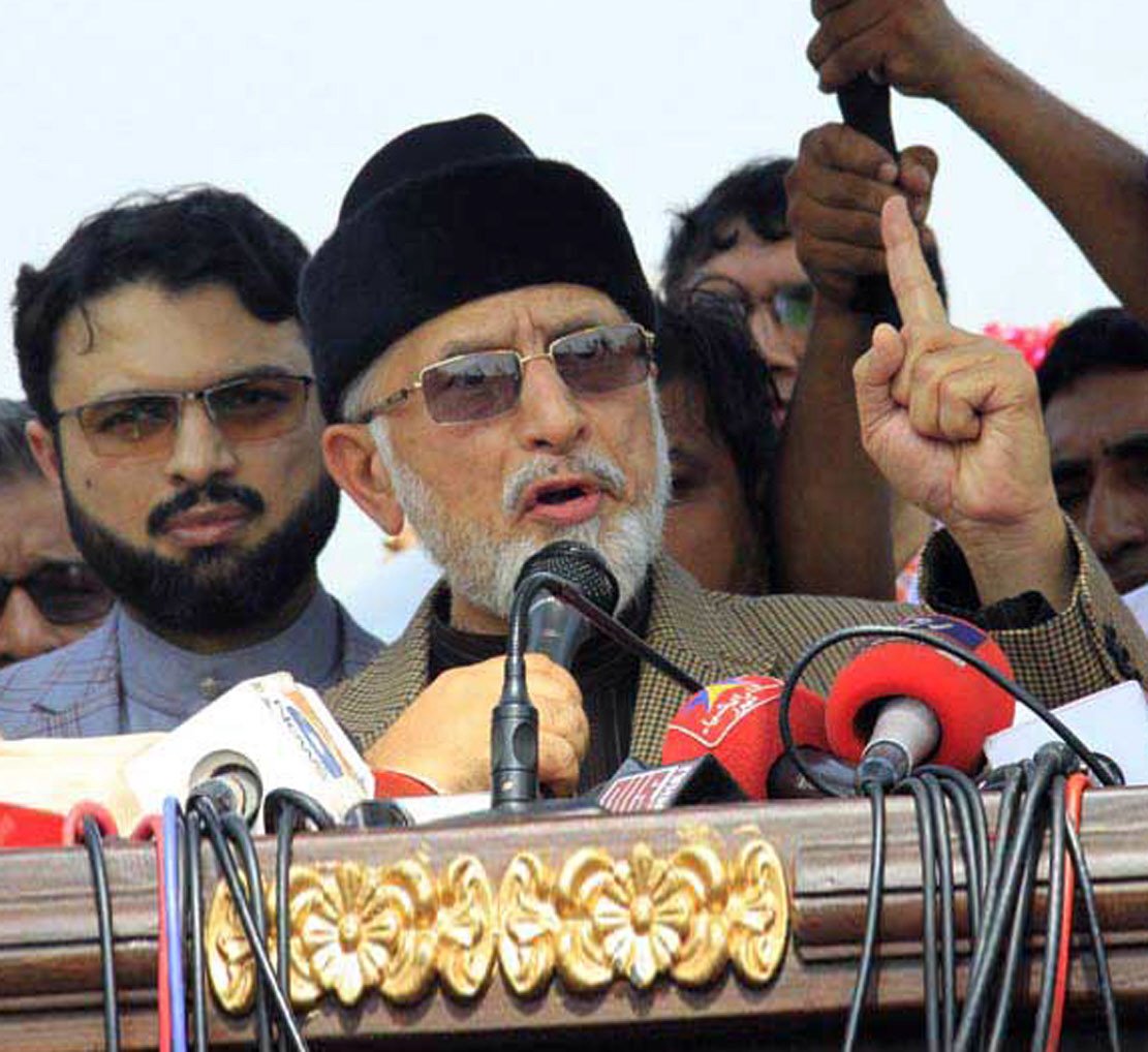 tahirul qadri addresses media in lahore on wednesday photo express