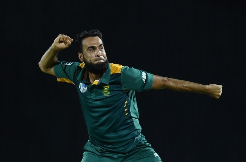 imran tahir celebrates after dismissing kieron pollard at the warner park stadium in basseterre saint kitts on june 15 2016 photo afp