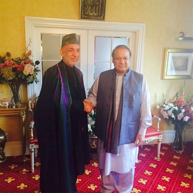 hamid karzai visits pm nawaz in london to inquire about his health photo facebook