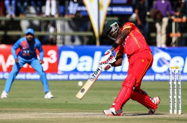 zimbabwe 039 s batsman elton chigumbura hits the ball during the first t20 cricket match in a series of three games between india and hosts zimbabwe in the prayag cup at harare sports club in zimbabwe on june 18 2016 photo afp