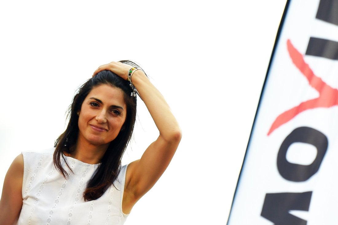 virginia raggi five star movement m5s candidate for the mayoral elections in rome gestures during her last campaign meeting on june 17 2016 at ostia lido rome 039 s seashore before the second round of the election photo afp