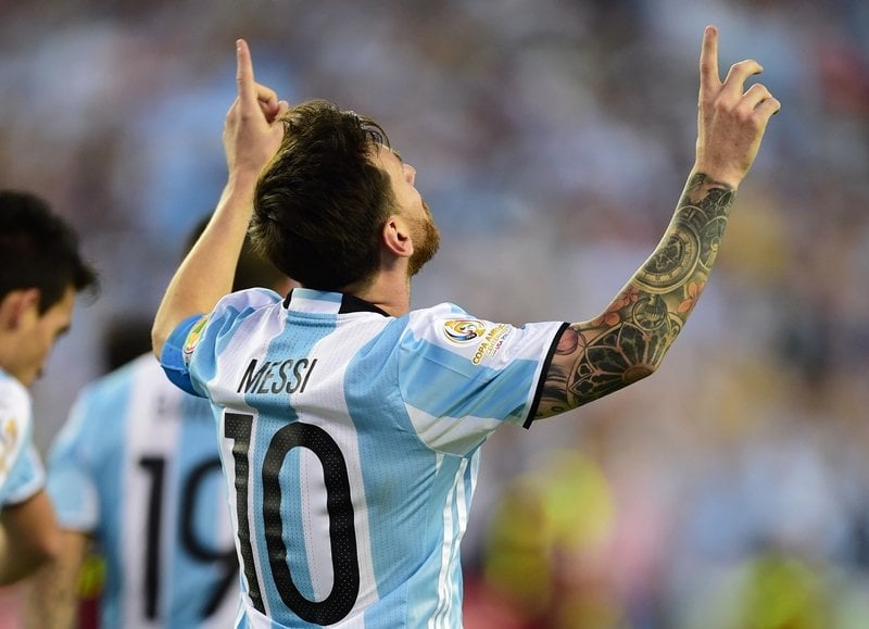 lionel messi celebrates after scoring against venezuela in foxborough massachusetts united states on june 18 2016 photo afp